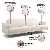Sofá 2 Lugares Living 194cm Pé Ferro Romeu Bouclê K01 - D'rossi Cor Off White - 3