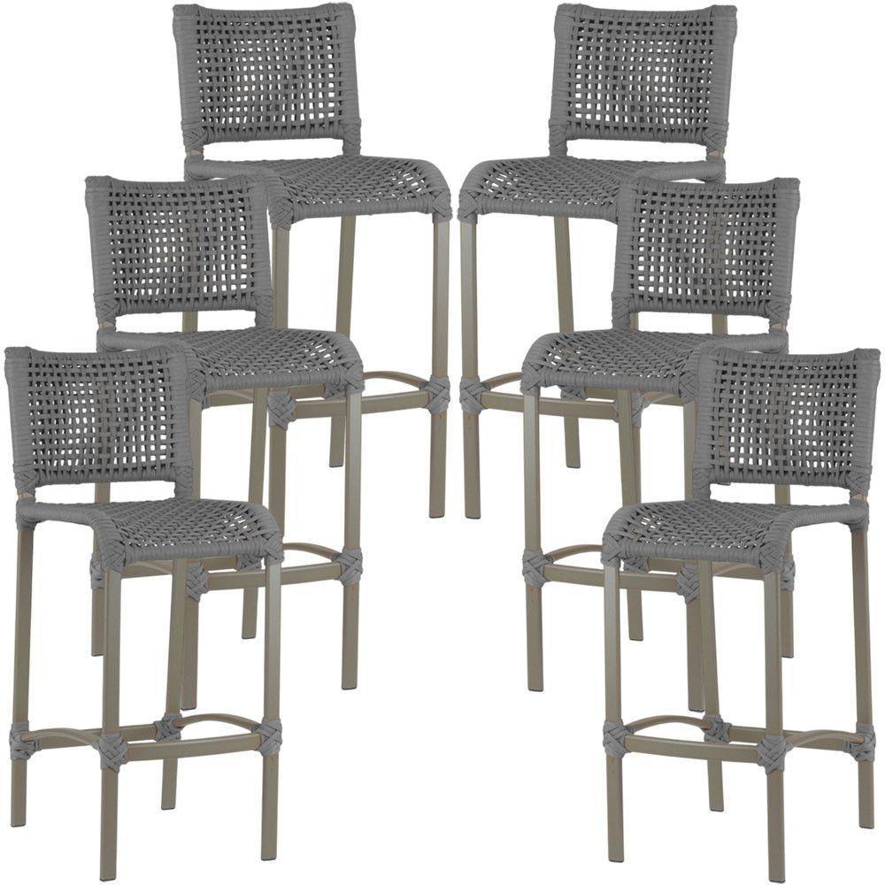 6 Banquetas Haiti Corda Náutica Alumínio Trama Original Cinza - 1