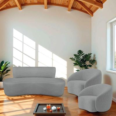 Kit Recamier Curvo Amsterdã 200cm E 2 Poltronas Amore Luxo Bouclé Cor Cinza