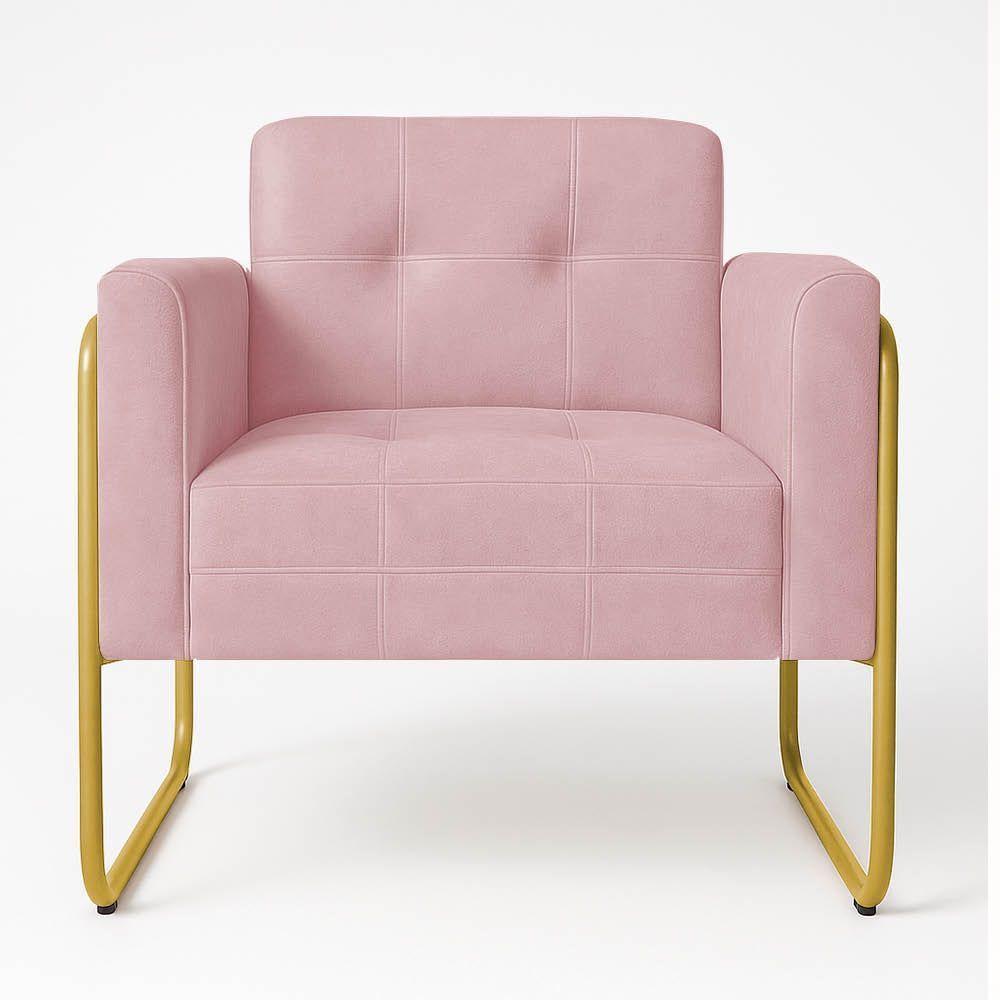 Poltrona Sala Industrial Alta Tubo Dourado Kit 2 Elisa Veludo Rosê D03 - D'rossi - 5