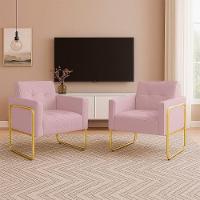 Poltrona Sala Industrial Alta Tubo Dourado Kit 2 Elisa Veludo Rosê D03 - D'rossi - 1