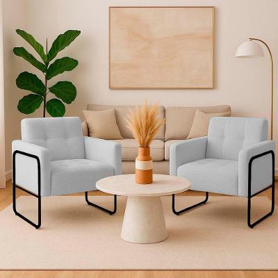 Poltrona Sala Industrial Alta Tubo Preto Kit 2 Elisa Bouclê Cinza D03 - D'rossi