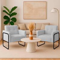 Poltrona Sala Industrial Alta Tubo Preto Kit 2 Elisa Bouclê Cinza D03 - D'rossi - 1