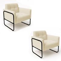 Poltrona Sala Industrial Alta Tubo Preto Kit 2 Elisa Bouclê Bege D03 - D'rossi - 2