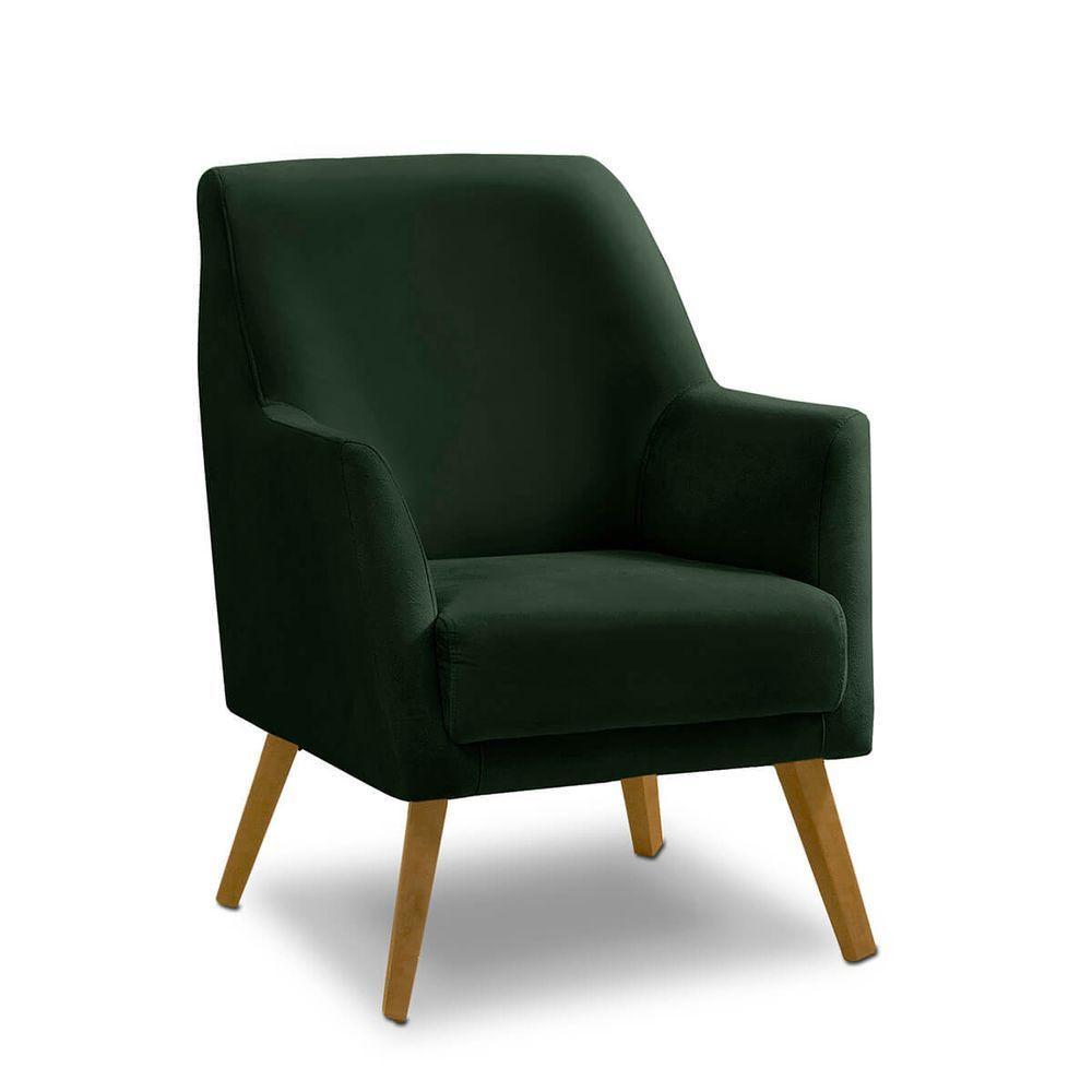 Poltrona Decorativa Retrô Recepção Magali Lisa Veludo Verde Folha Lansofbr - 1