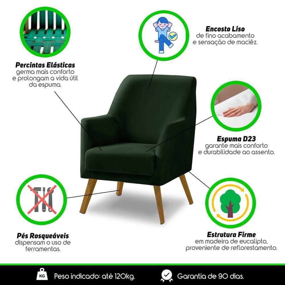 Poltrona Decorativa Retrô Recepção Magali Lisa Veludo Verde Folha Lansofbr - 6