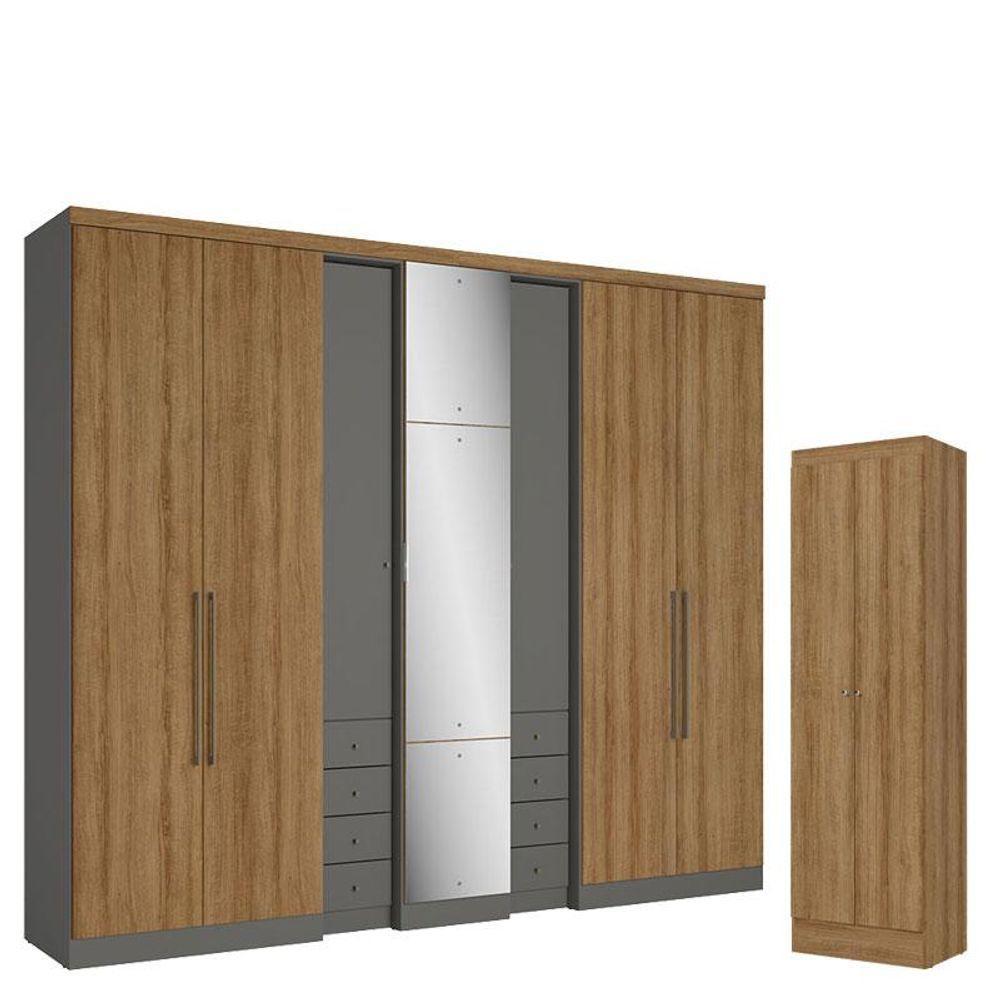 Guarda Roupa Casal Absolut Plus Glass 7 Portas Grafite Almendra E Multiuso Space Almendra - Thb - 1