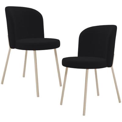 Kit 02 Cadeiras Para Sala De Jantar Cozinha Estofada Gavi Arena L02 Suede Preto - Lyam Decor