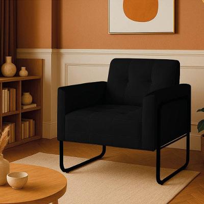 Poltrona Sala Industrial Alta Tubo Preto Elisa Veludo D03 - D'rossi Cor Preto