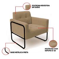 Poltrona Sala Industrial Alta Tubo Preto Elisa Suede Marrom Rato D03 - D'rossi - 3