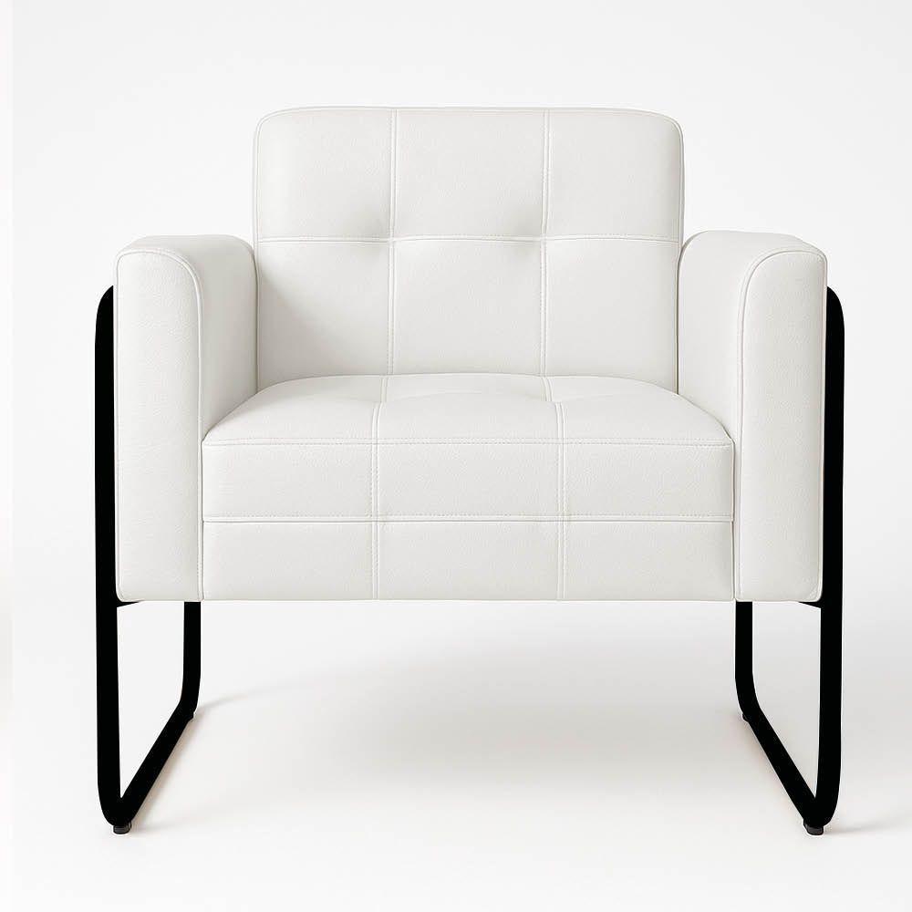 Poltrona Sala Industrial Alta Tubo Preto Kit 2 Elisa Sintético D03 - D'rossi Cor Branco - 5