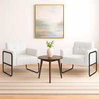 Poltrona Sala Industrial Alta Tubo Preto Kit 2 Elisa Sintético D03 - D'rossi Cor Branco - 1