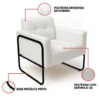 Poltrona Sala Industrial Alta Tubo Preto Kit 2 Elisa Sintético D03 - D'rossi Cor Branco - 3