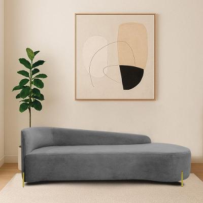 Divã Recamier Orgânico França 200cm Lado Dir Pés Metal Dourado Bouclé Cor Cinza