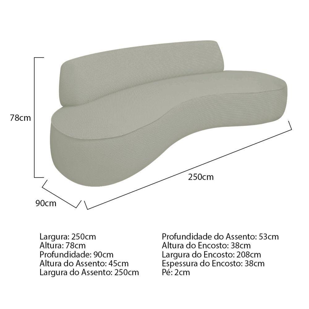 Sofá Curvo Sala De Estar Recepção Consultório Amsterdã 250cm Linho Bouclé Cor Verde Oliva - 3