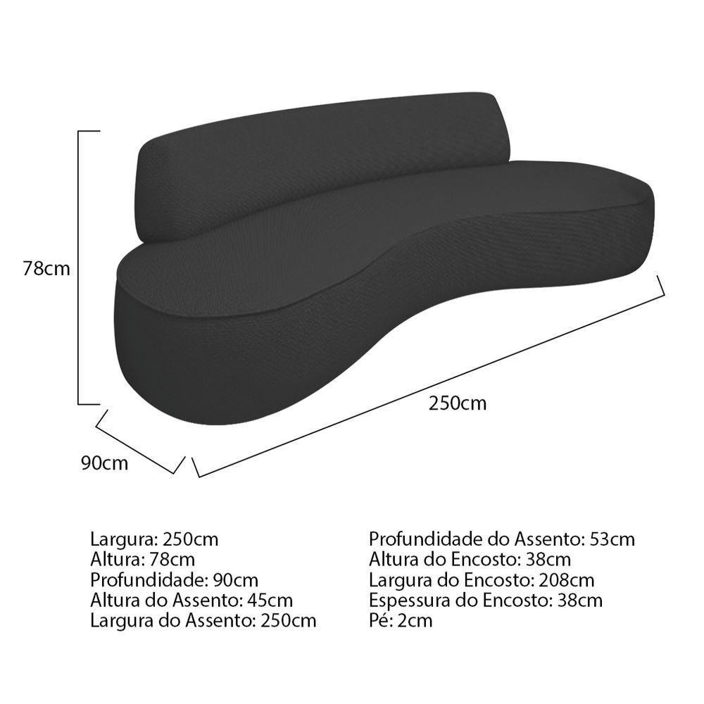 Sofá Curvo Sala De Estar Recepção Consultório Amsterdã 250cm Linho Bouclé Cor Preto - 3