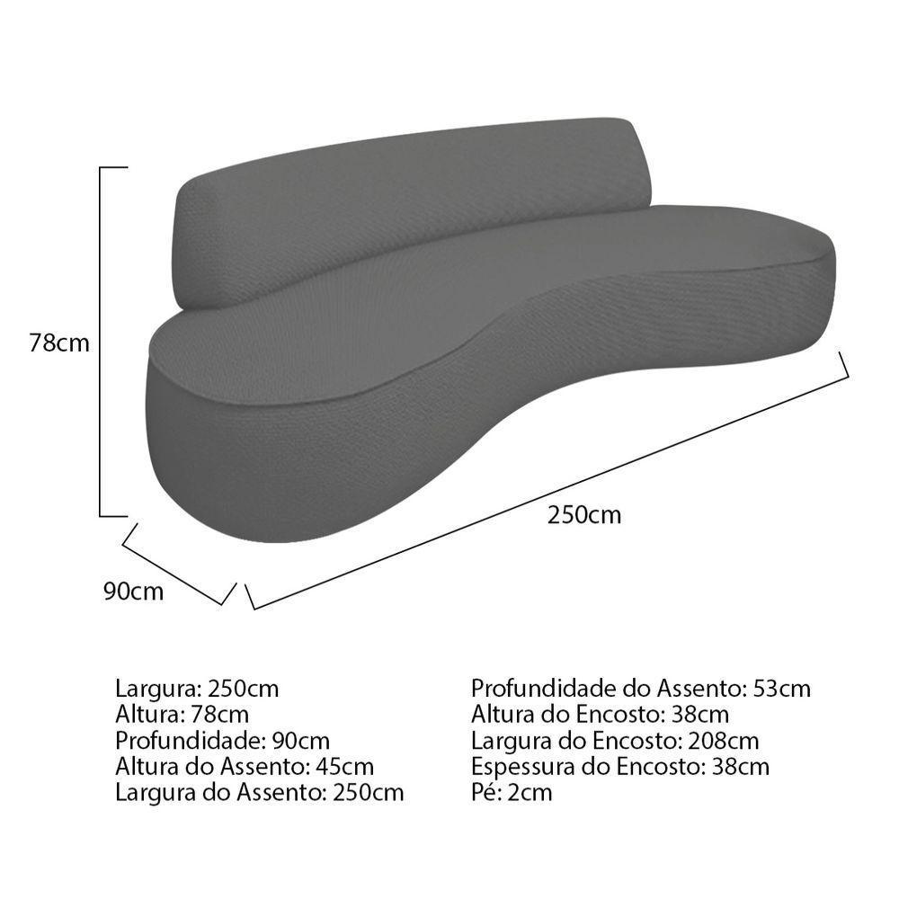 Sofá Curvo Sala De Estar Recepção Consultório Amsterdã 250cm Linho Cor Cinza Escuro - 3