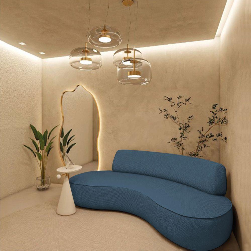 Sofá Curvo Sala De Estar Recepção Consultório Amsterdã 250cm Linho Cor Azul Royal - 1