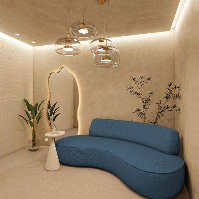 Sofá Curvo Sala De Estar Recepção Consultório Amsterdã 250cm Linho Cor Azul Royal