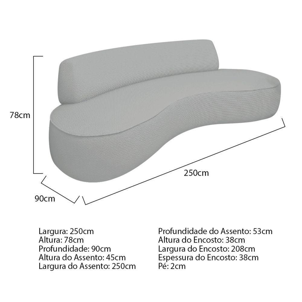 Sofá Curvo Sala De Estar Recepção Consultório Amsterdã 250cm Bouclé Cor Cinza - 3