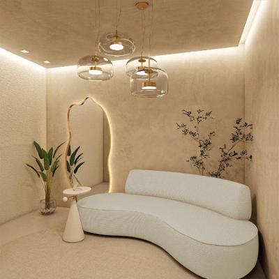 Sofá Curvo Sala De Estar Recepção Consultório Amsterdã 250cm Linho Bouclé Cor Bege