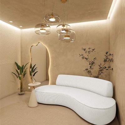 Sofá Curvo Sala De Estar Recepção Consultório Amsterdã 220cm Bouclé Cor Branco