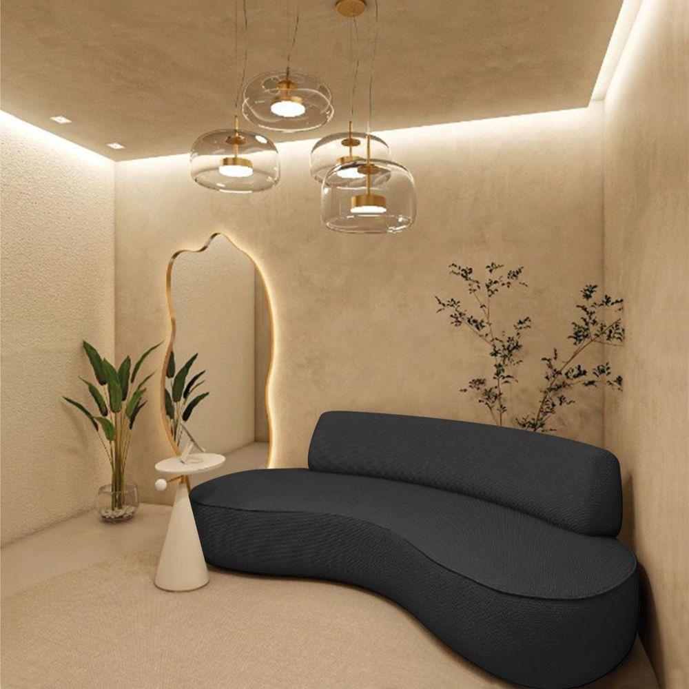 Sofá Curvo Sala De Estar Recepção Consultório Amsterdã 220cm Bouclé Cor Preto - 1