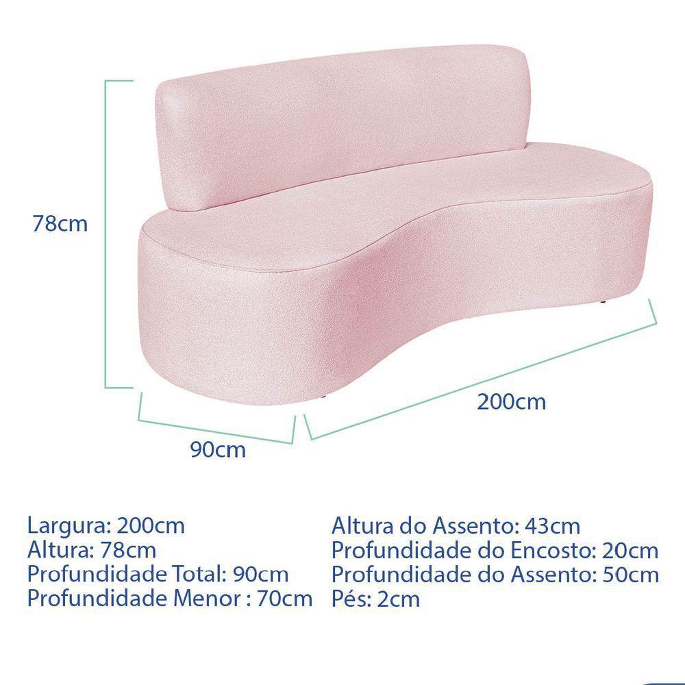 Sofá Curvo 4 Lugares Amsterdã 200cm Suede Cor Rosa Bebê - 3