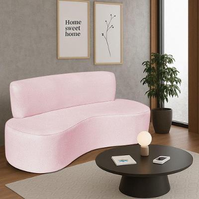 Sofá Curvo 4 Lugares Amsterdã 200cm Suede Cor Rosa Bebê