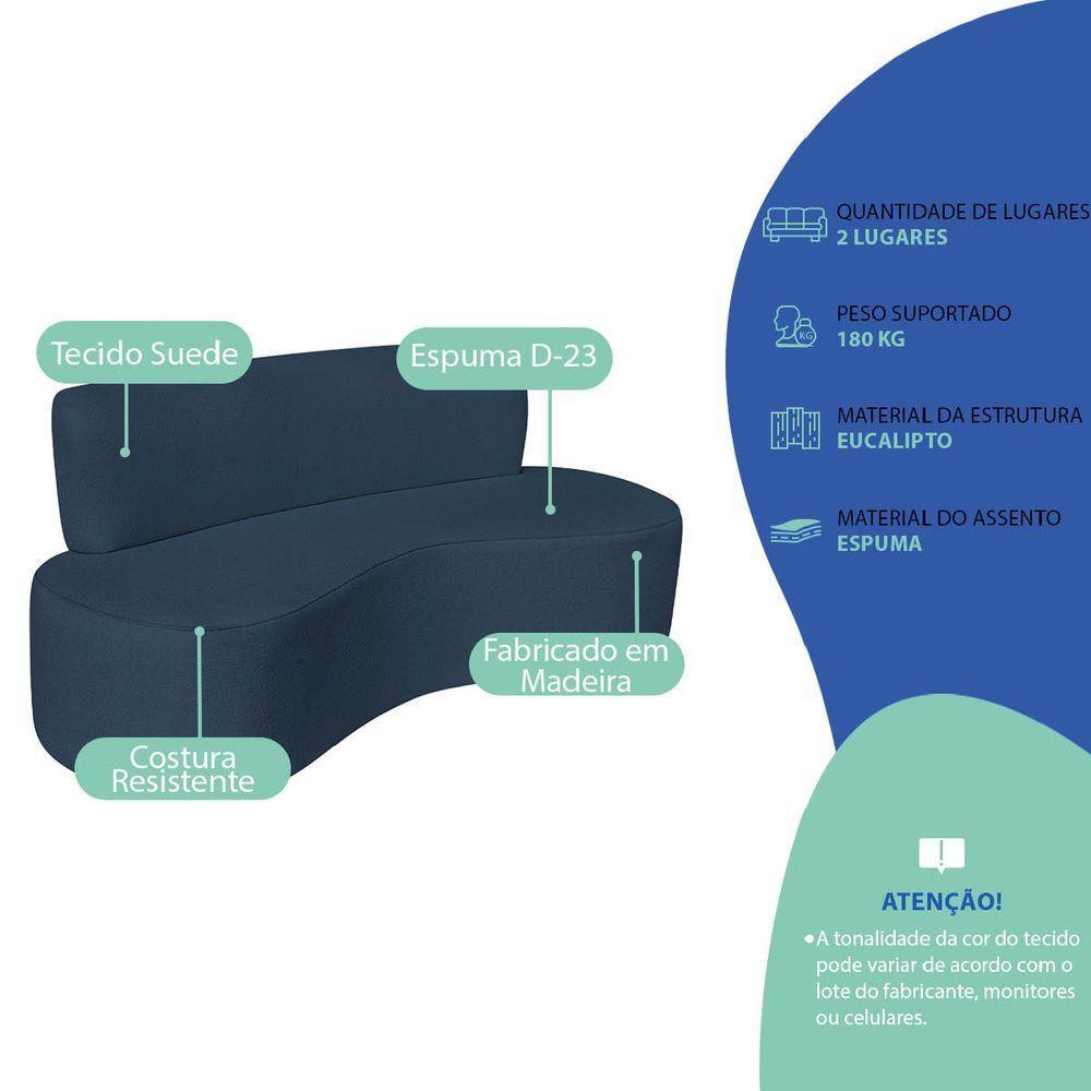Sofá Curvo 2 Lugares Amsterdã 140cm Suede Cor Azul Marinho - 3
