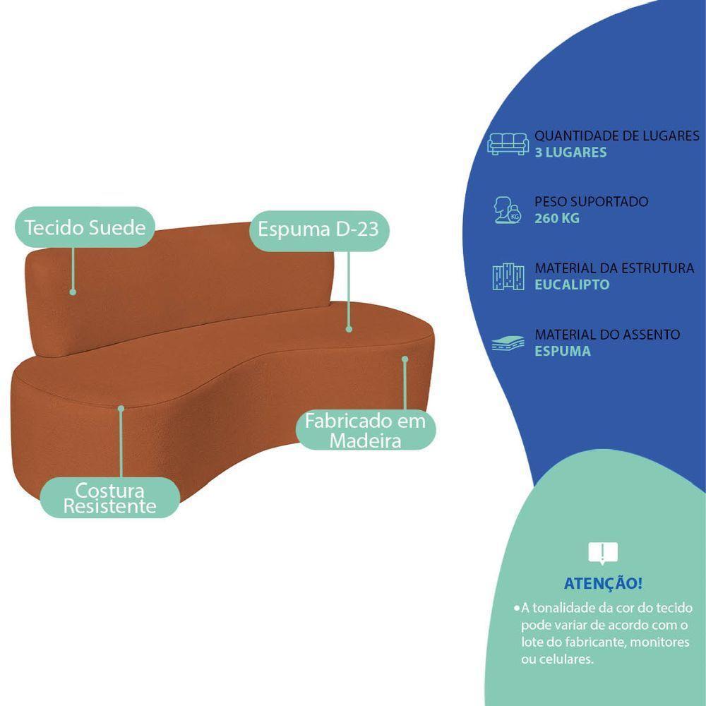 Sofá Curvo 3 Lugares Amsterdã 180cm Suede Cor Terracota - 4