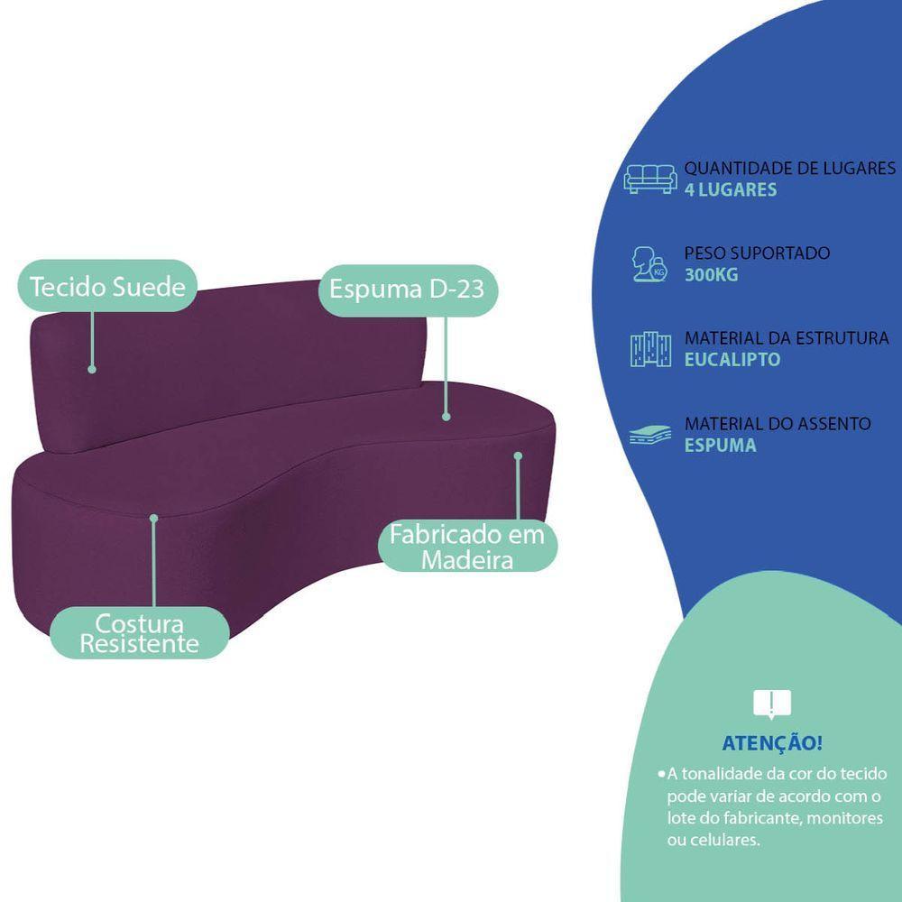 Sofá Curvo 4 Lugares Amsterdã 200cm Suede Cor Roxo - 7