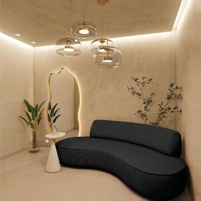 Sofá Curvo Sala De Estar Recepção Consultório Amsterdã 220cm Linho Cor Preto