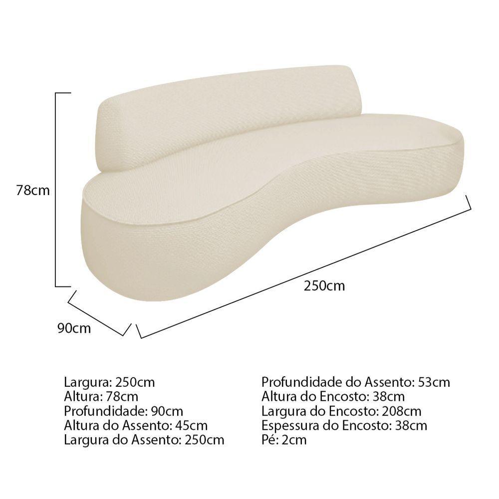 Sofá Curvo Sala De Estar Recepção Consultório Amsterdã 250cm Linho Cor Bege - 3