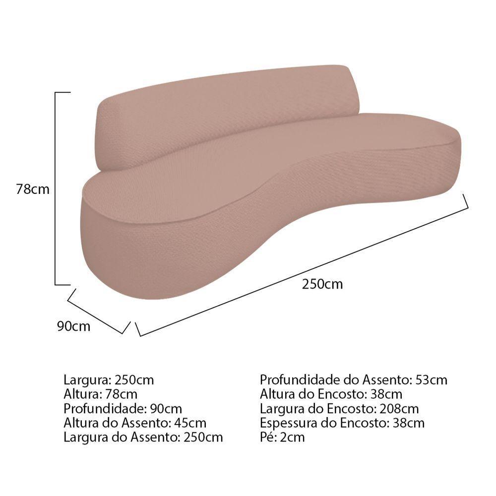 Sofá Curvo Sala De Estar Recepção Consultório Amsterdã 250cm Linho Cor Rosê - 3