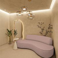 Sofá Curvo Sala De Estar Recepção Consultório Amsterdã 250cm Linho Cor Rosê - 1