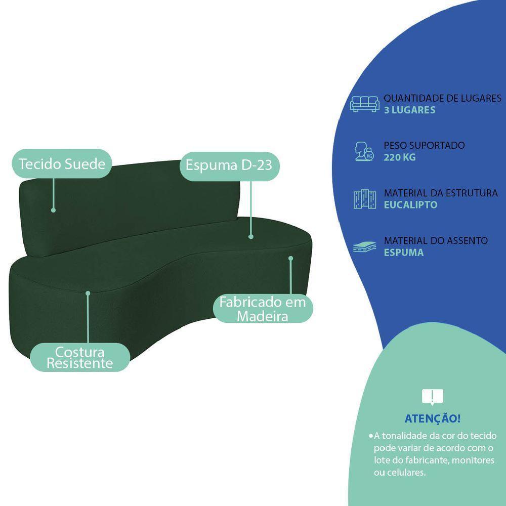 Sofá Curvo 3 Lugares Amsterdã 160cm Suede Cor Verde - 4