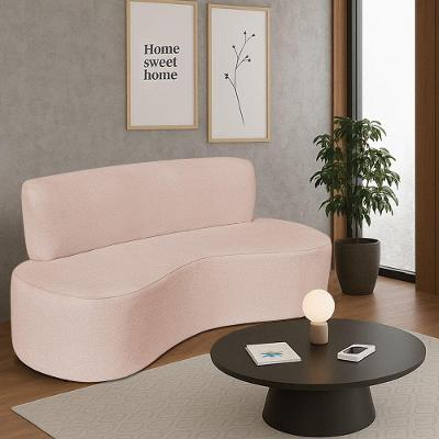 Sofá Curvo 4 Lugares Amsterdã 200cm Suede Cor Rosê