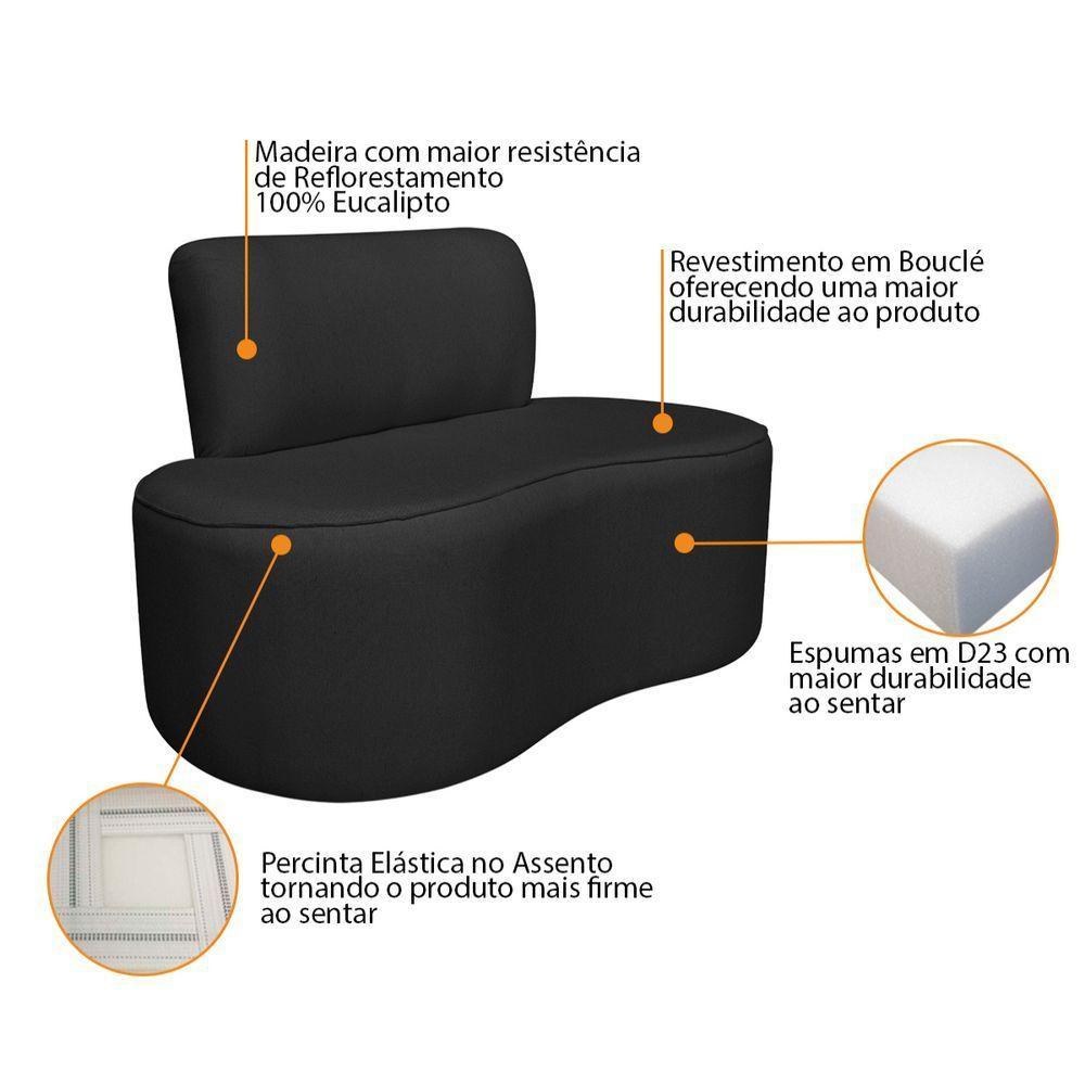Sofá Curvo 2 Lugares Amsterdã 130cm Bouclé - Doce Sonho Móveis Cor Preto - 6