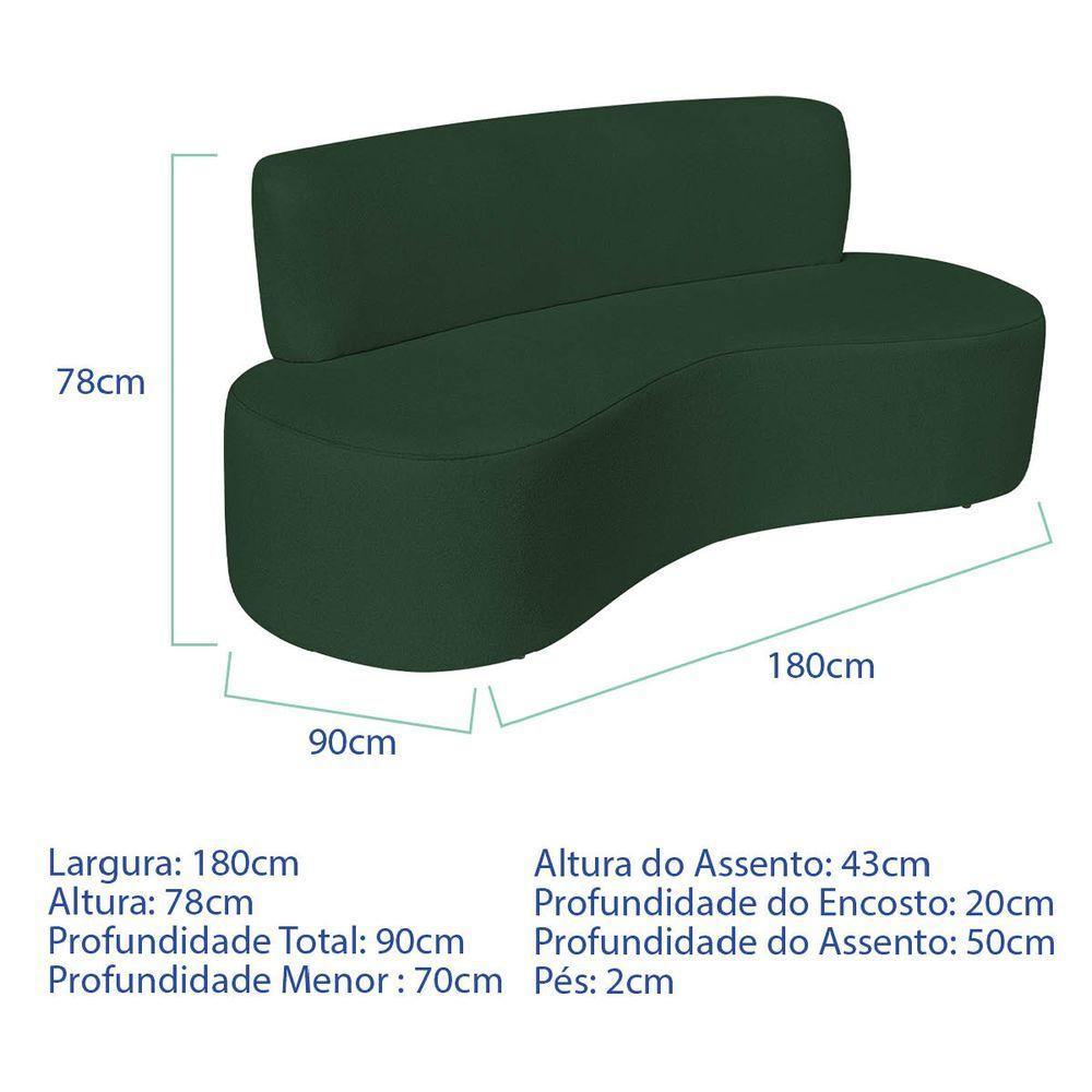 Sofá Curvo 3 Lugares Amsterdã 180cm Suede Cor Verde - 3