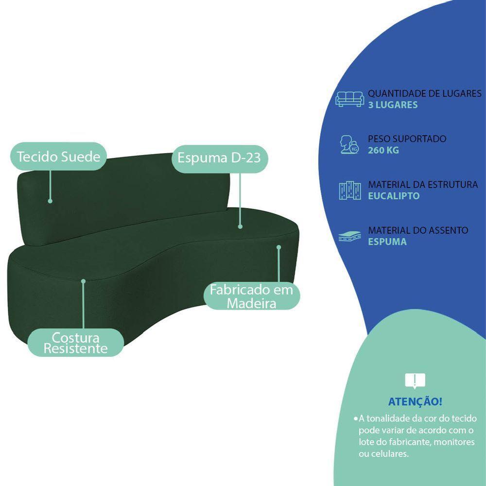 Sofá Curvo 3 Lugares Amsterdã 180cm Suede Cor Verde - 4