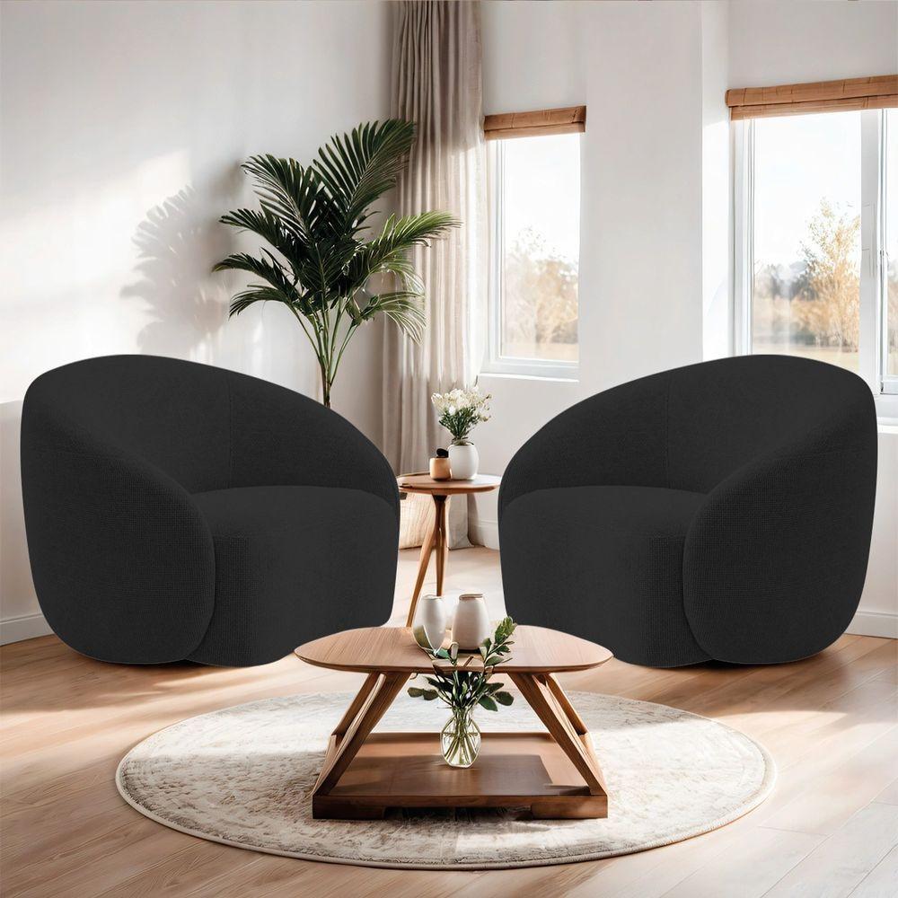 Kit 02 Poltronas Orgânica Luxo Recepção Amore Bouclé Preto - 2