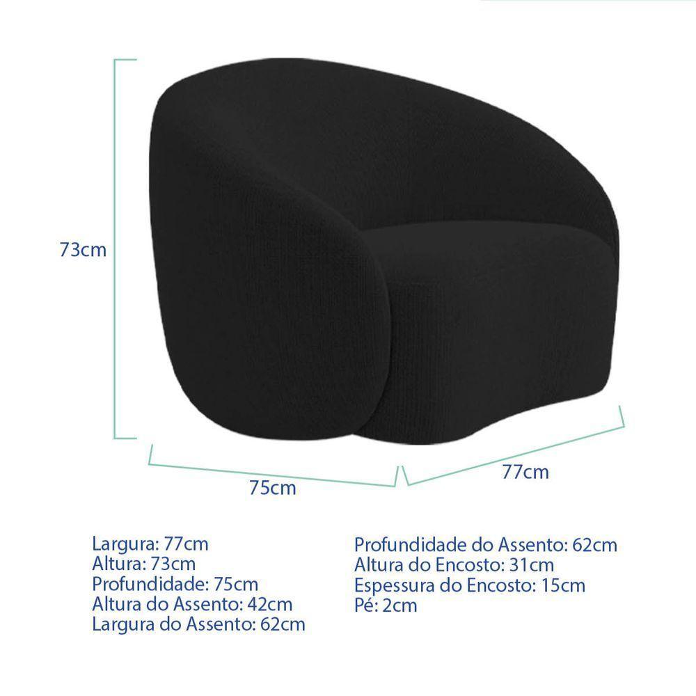 Kit 02 Poltronas Orgânica Luxo Recepção Amore Bouclé Preto - 3