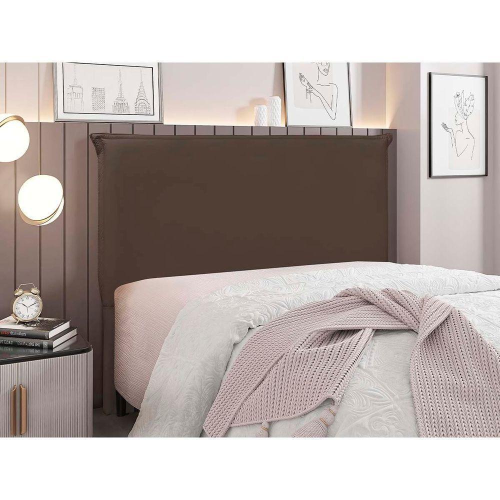 Cabeceira Estofada Nápoles 140cm Casal Veludo Marrom - 2