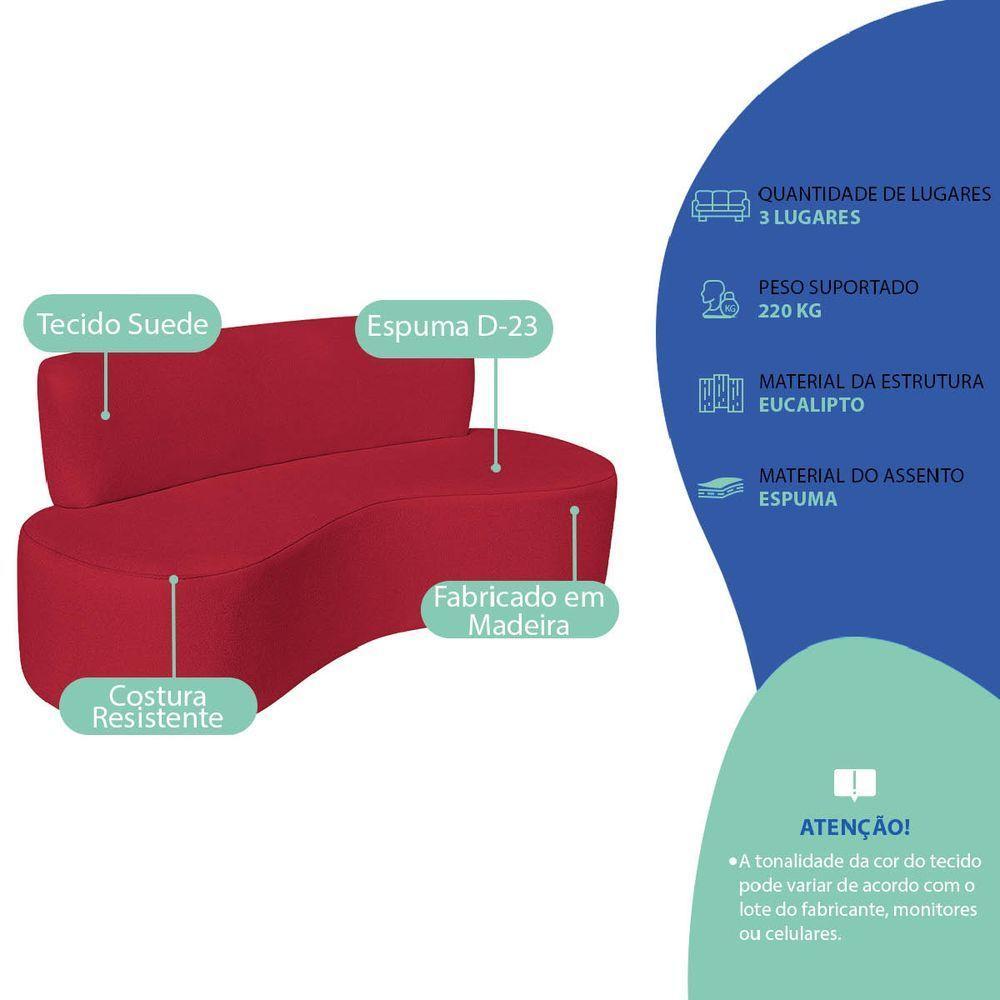 Sofá Curvo 3 Lugares Amsterdã 160cm Suede Cor Vermelho - 3