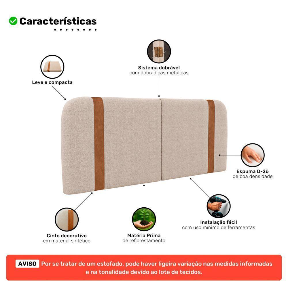 Cabeceira Painel Orgânico Cama Box Queen Size Flay 160cm Dobrável Bouclé Bege - Desk Design - 3
