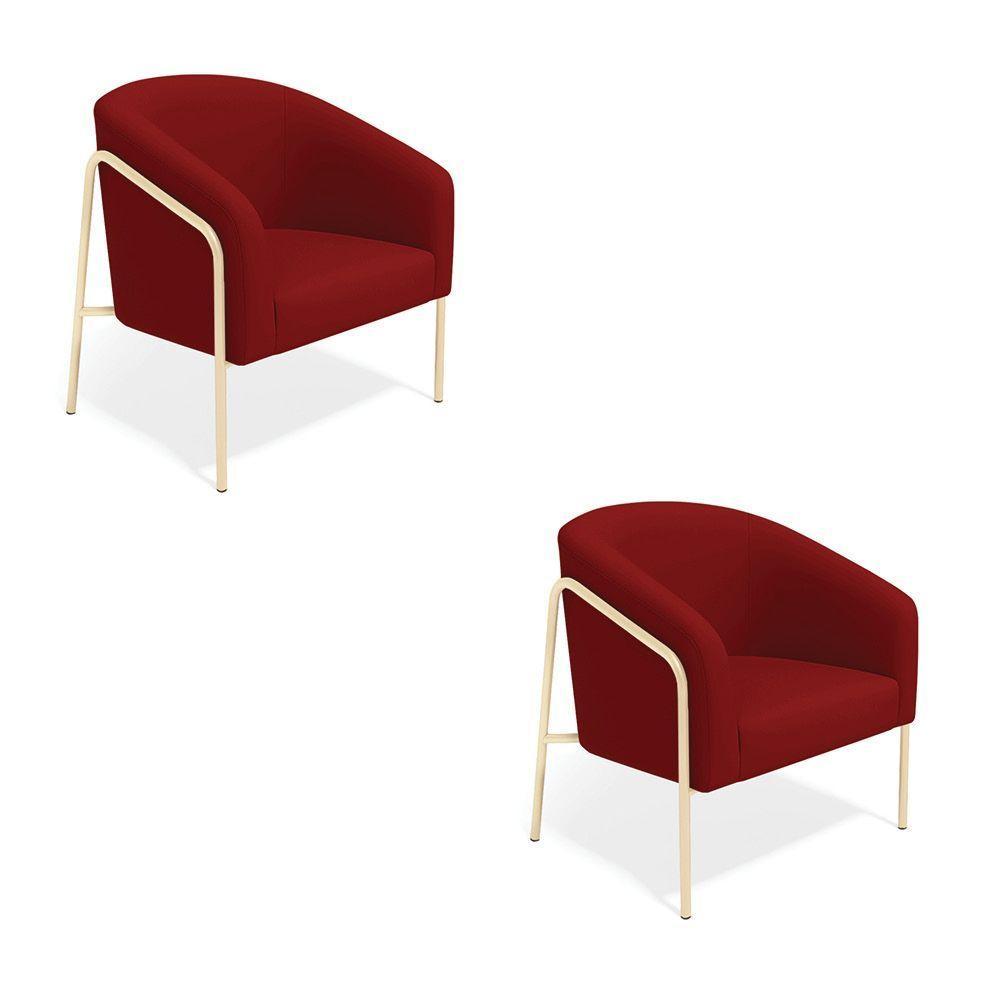 Poltrona Sala De Estar Industrial Alta Champanhe Kit 2 Stella Veludo Marsala D03 - D'rossi - 2