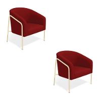 Poltrona Sala De Estar Industrial Alta Champanhe Kit 2 Stella Veludo Marsala D03 - D'rossi - 2