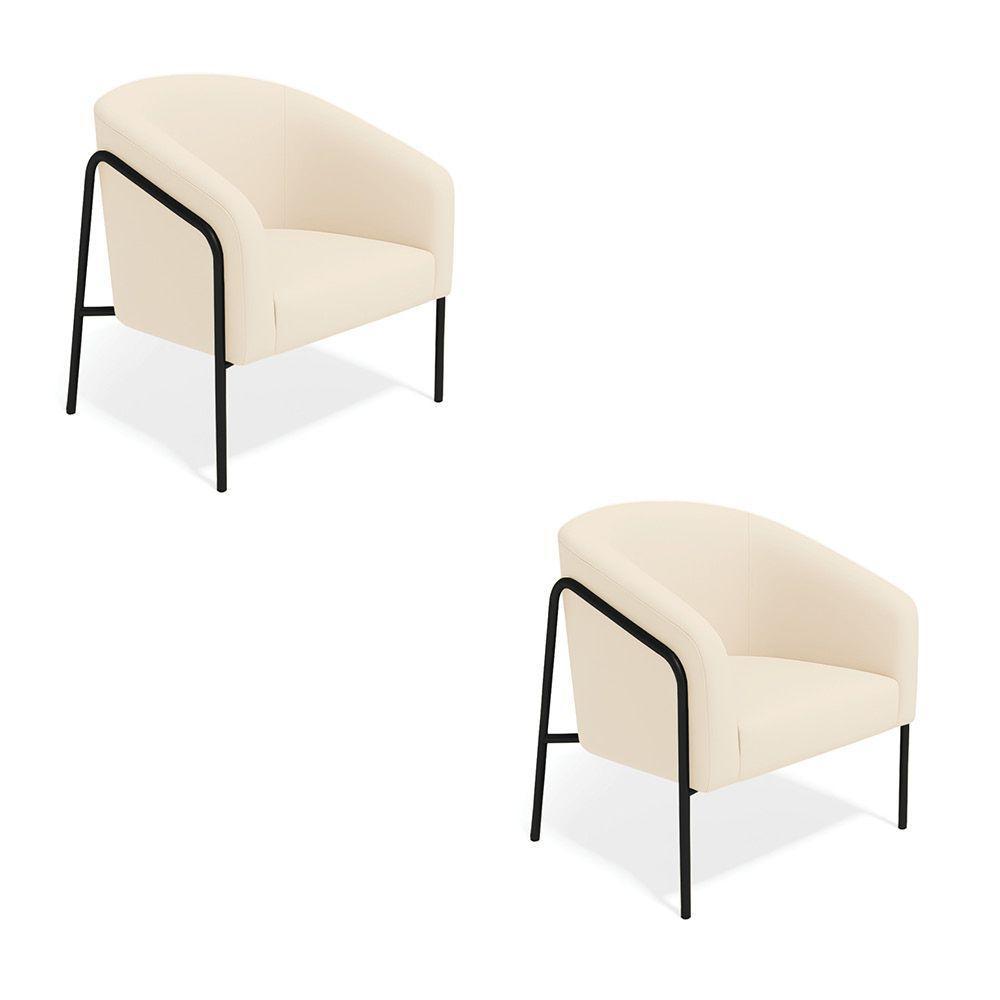 Poltrona Sala Industrial Alta Preto Kit 2 Stella Veludo D03 - D'rossi Cor Bege - 2