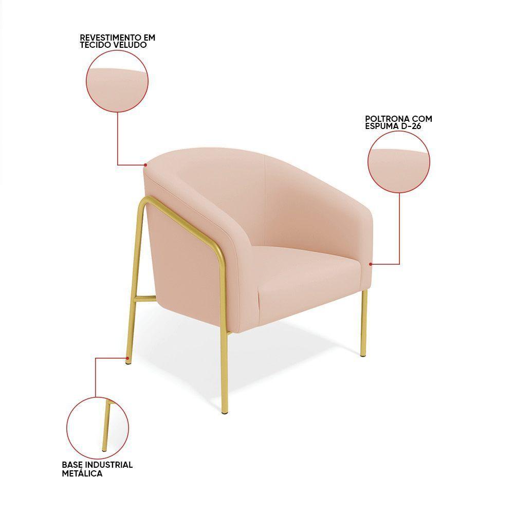 Poltrona Sala Industrial Alta Dourado Stella Veludo D03 - D'rossi Cor Rose - 3